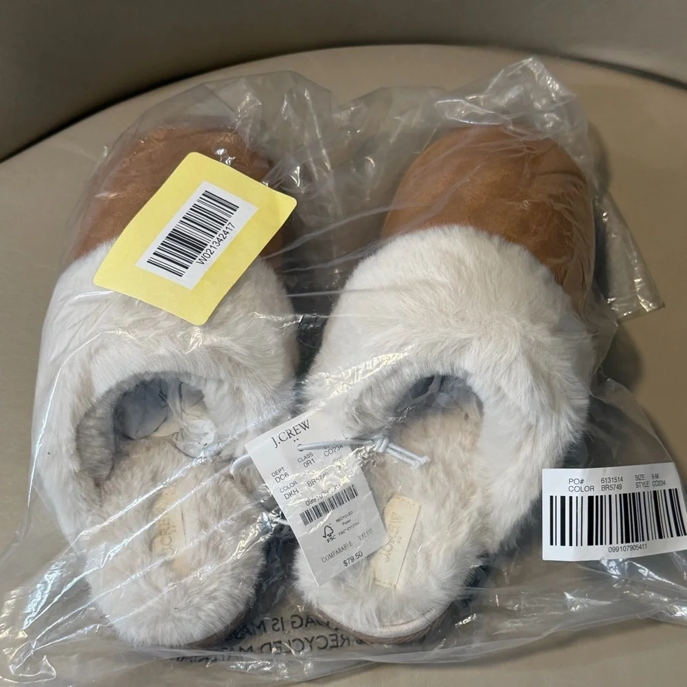 New with Tags! J. Crew Sueded Scuff Slippers in Desert Khaki. Size 6.